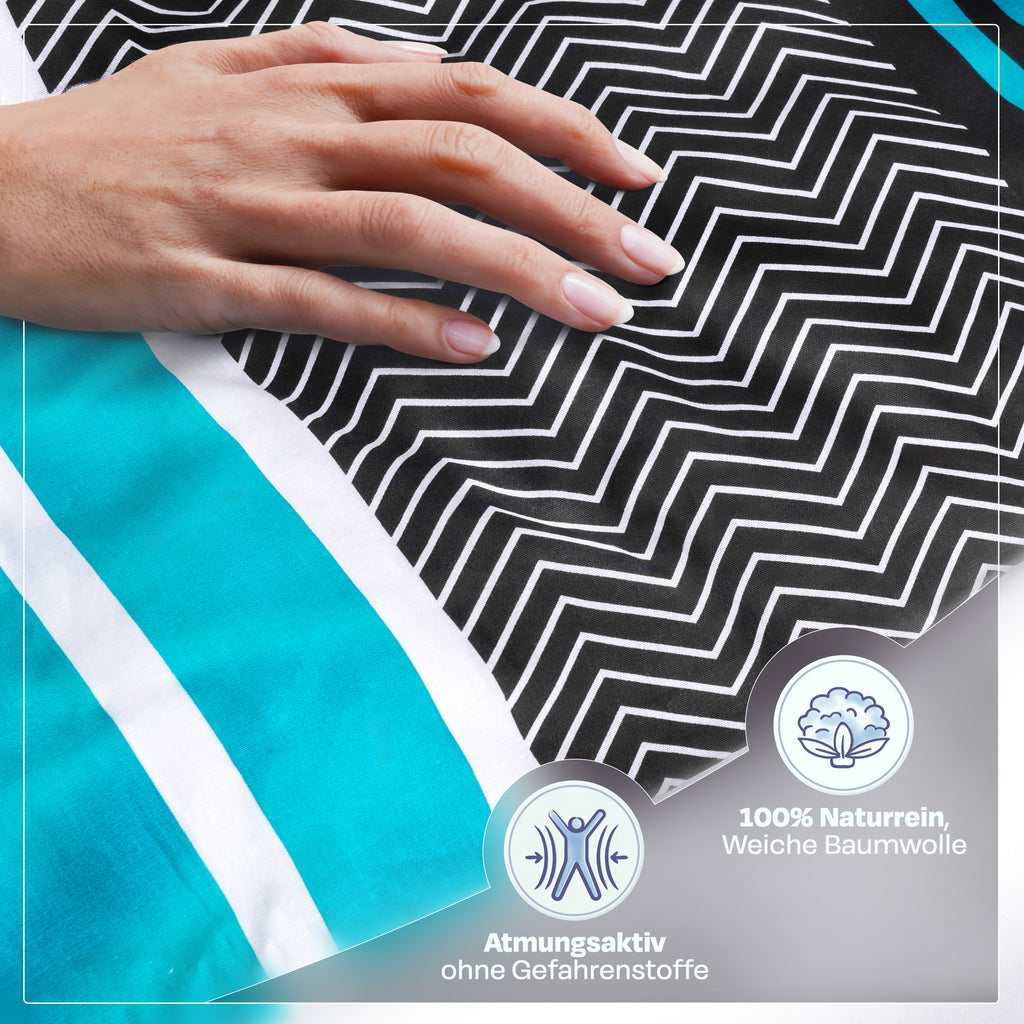 Sentidos 4-teiliges Renforcé Bettwäsche-Set 135x200 cm – Türkis/Schwarz/Weiß